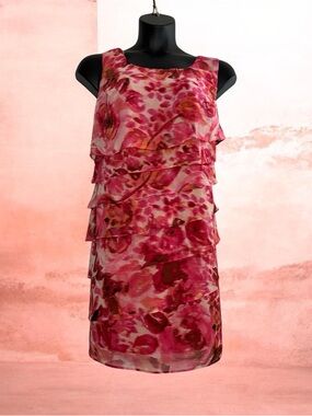 CB established 1962 dress Woman Size 14 Pink floral tiered sleeveless
